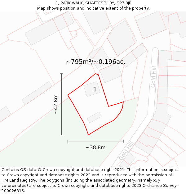 1, PARK WALK, SHAFTESBURY, SP7 8JR: Plot and title map