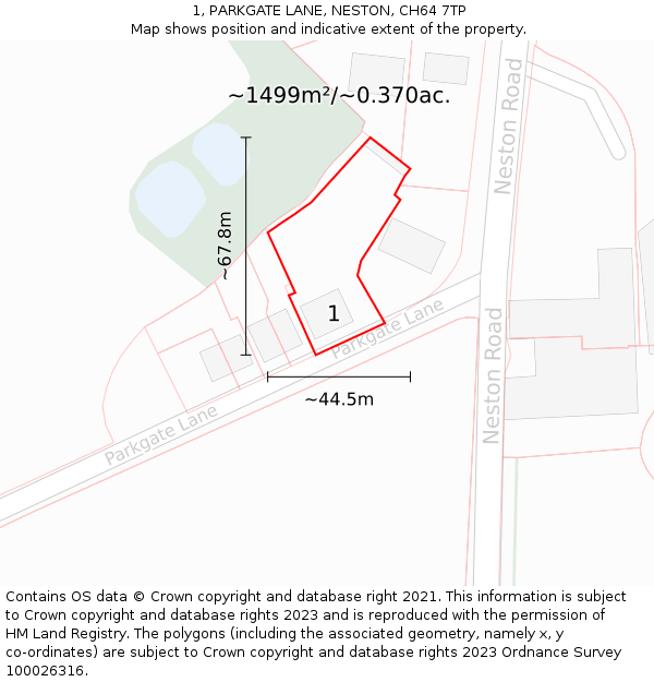 1, PARKGATE LANE, NESTON, CH64 7TP: Plot and title map