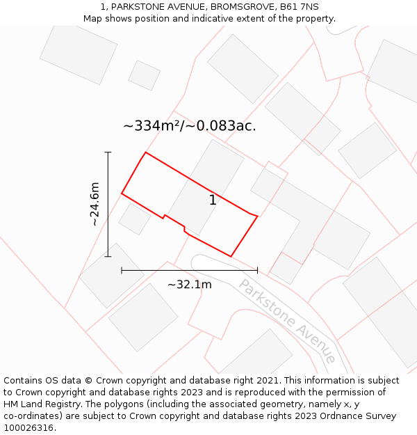 1, PARKSTONE AVENUE, BROMSGROVE, B61 7NS: Plot and title map