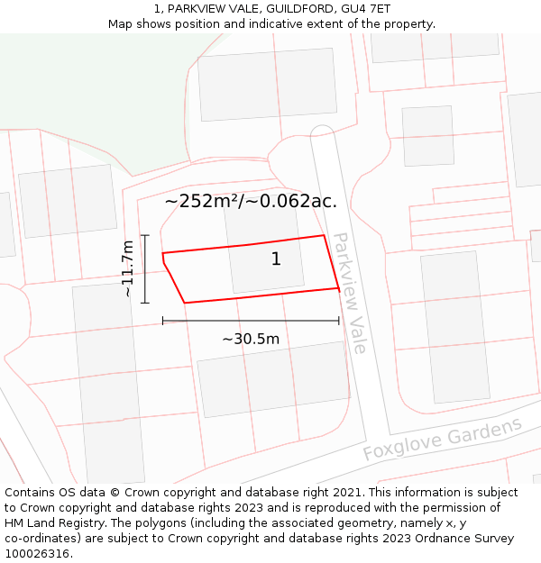 1, PARKVIEW VALE, GUILDFORD, GU4 7ET: Plot and title map