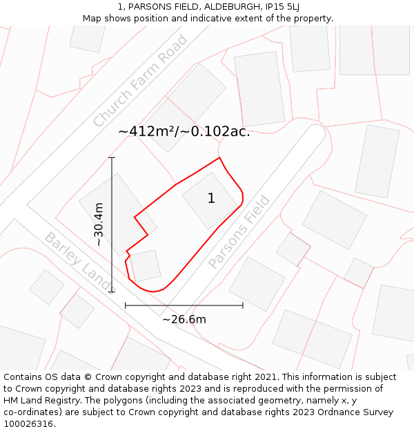 1, PARSONS FIELD, ALDEBURGH, IP15 5LJ: Plot and title map
