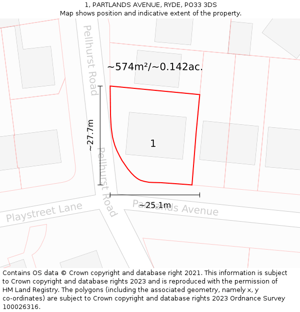 1, PARTLANDS AVENUE, RYDE, PO33 3DS: Plot and title map