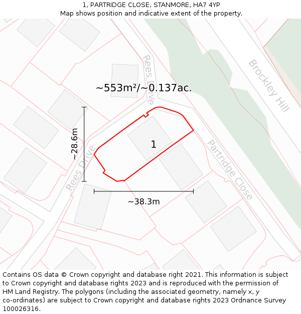 1, PARTRIDGE CLOSE, STANMORE, HA7 4YP: Plot and title map