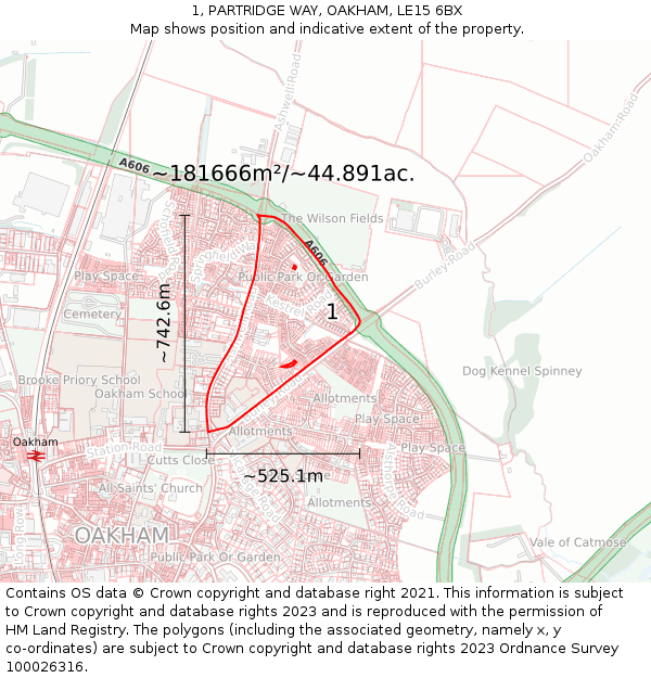 1, PARTRIDGE WAY, OAKHAM, LE15 6BX: Plot and title map