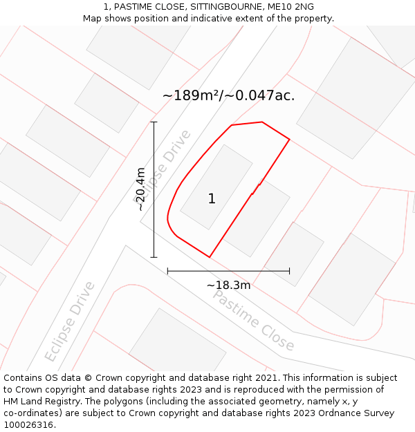 1, PASTIME CLOSE, SITTINGBOURNE, ME10 2NG: Plot and title map