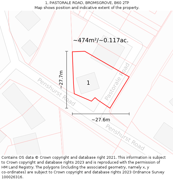 1, PASTORALE ROAD, BROMSGROVE, B60 2TP: Plot and title map