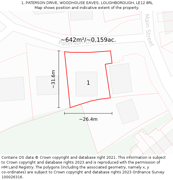 1, PATERSON DRIVE, WOODHOUSE EAVES, LOUGHBOROUGH, LE12 8RL: Plot and title map