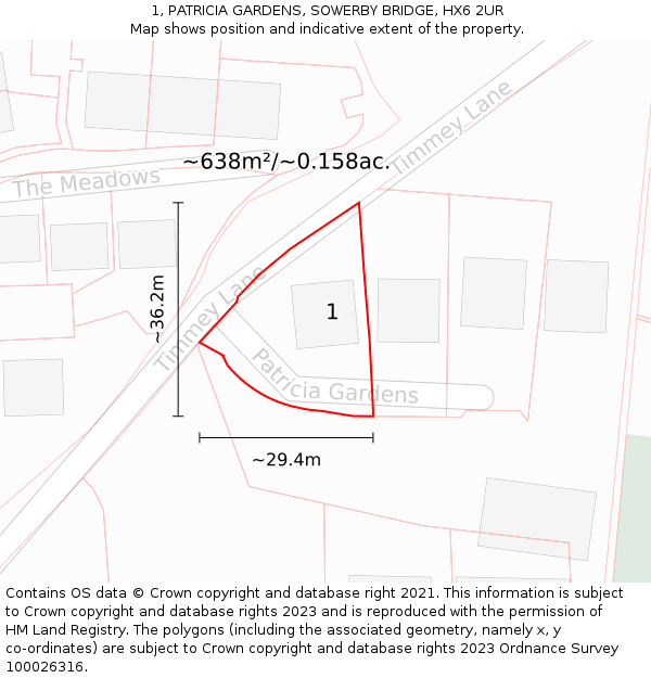 1, PATRICIA GARDENS, SOWERBY BRIDGE, HX6 2UR: Plot and title map