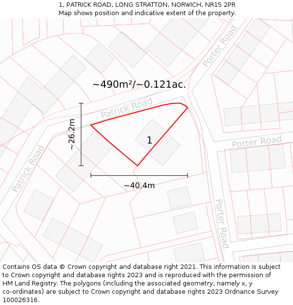 1, PATRICK ROAD, LONG STRATTON, NORWICH, NR15 2PR: Plot and title map