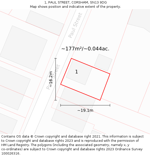 1, PAUL STREET, CORSHAM, SN13 9DG: Plot and title map