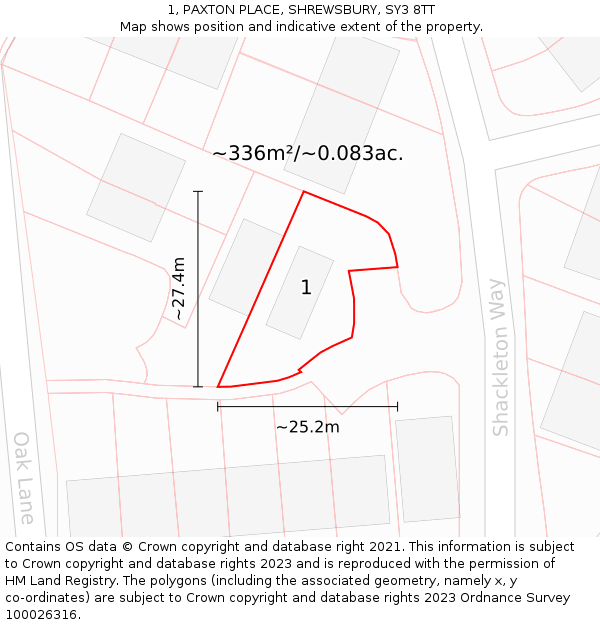 1, PAXTON PLACE, SHREWSBURY, SY3 8TT: Plot and title map