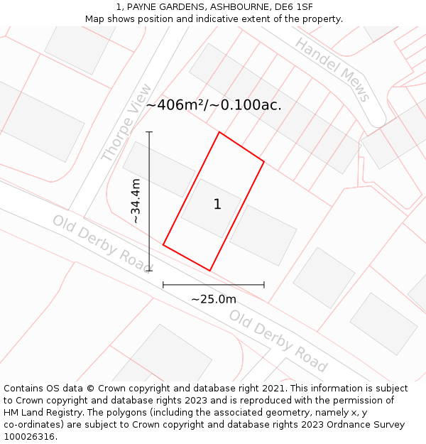 1, PAYNE GARDENS, ASHBOURNE, DE6 1SF: Plot and title map