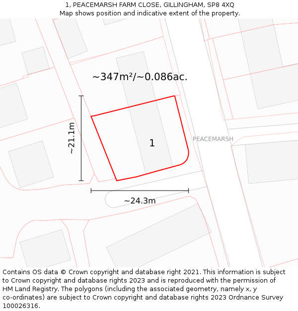 1, PEACEMARSH FARM CLOSE, GILLINGHAM, SP8 4XQ: Plot and title map