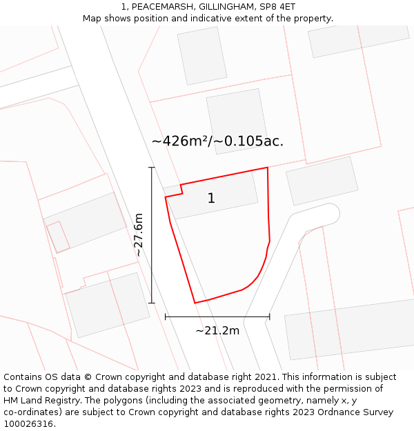 1, PEACEMARSH, GILLINGHAM, SP8 4ET: Plot and title map