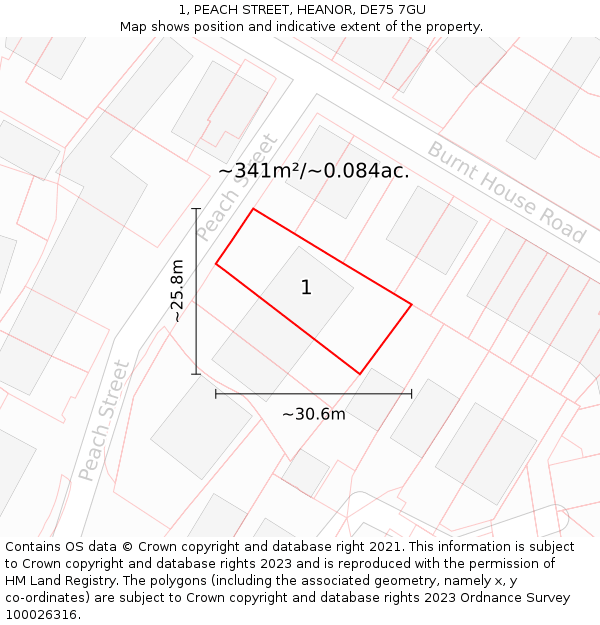 1, PEACH STREET, HEANOR, DE75 7GU: Plot and title map