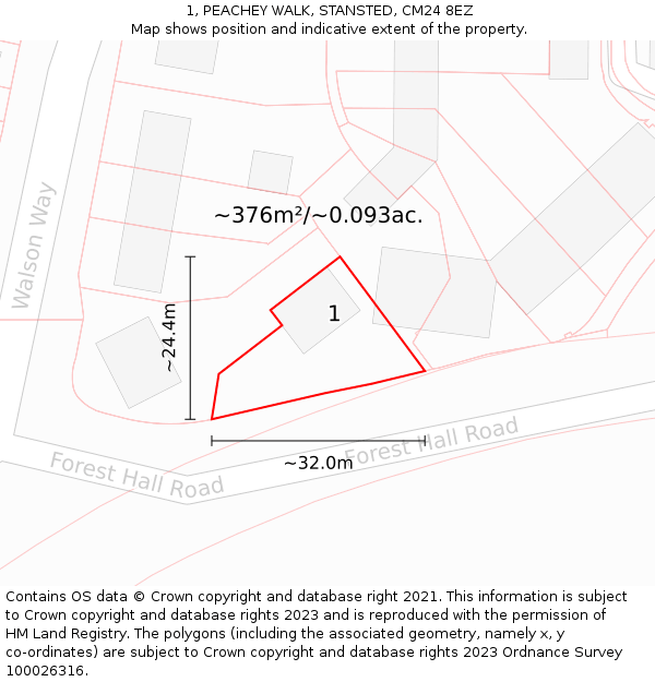 1, PEACHEY WALK, STANSTED, CM24 8EZ: Plot and title map