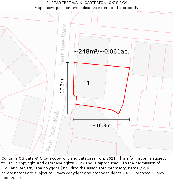 1, PEAR TREE WALK, CARTERTON, OX18 1GY: Plot and title map