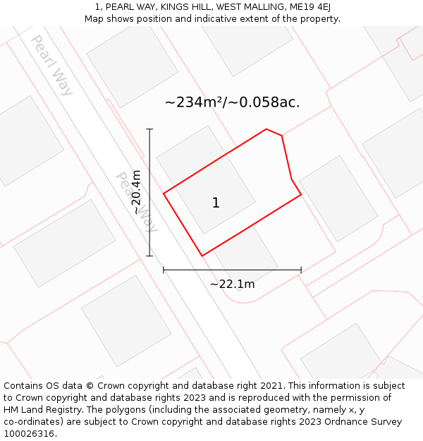 1, PEARL WAY, KINGS HILL, WEST MALLING, ME19 4EJ: Plot and title map