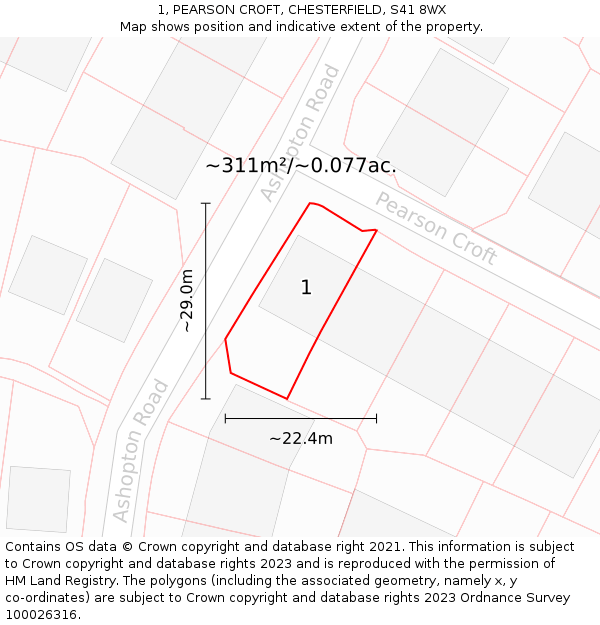 1, PEARSON CROFT, CHESTERFIELD, S41 8WX: Plot and title map