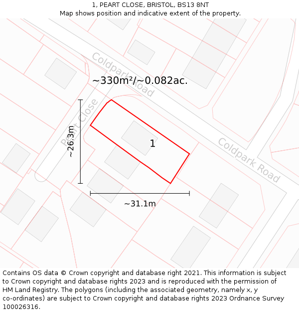 1, PEART CLOSE, BRISTOL, BS13 8NT: Plot and title map