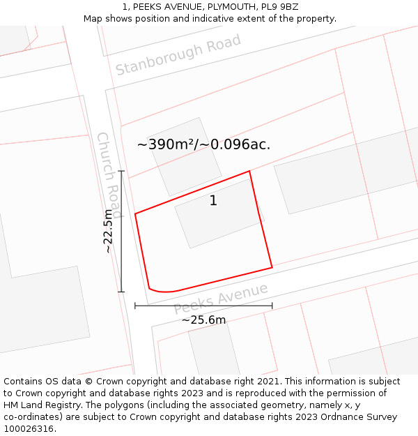 1, PEEKS AVENUE, PLYMOUTH, PL9 9BZ: Plot and title map