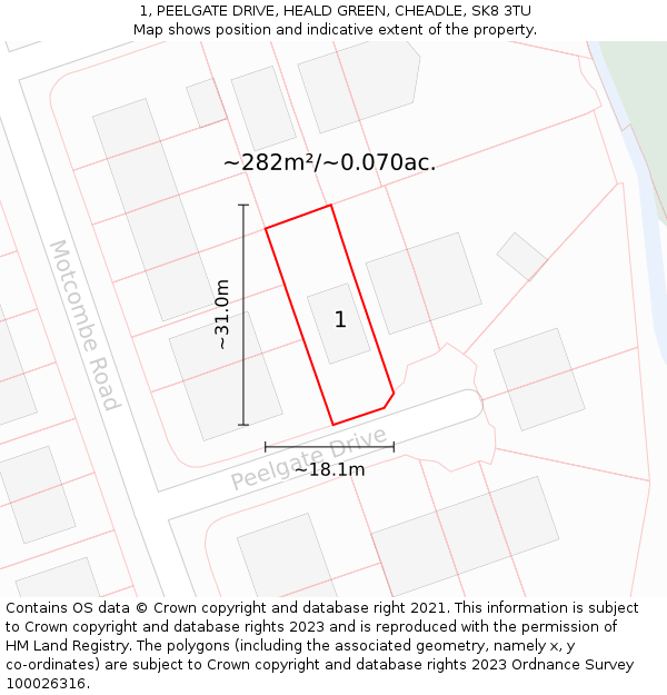 1, PEELGATE DRIVE, HEALD GREEN, CHEADLE, SK8 3TU: Plot and title map