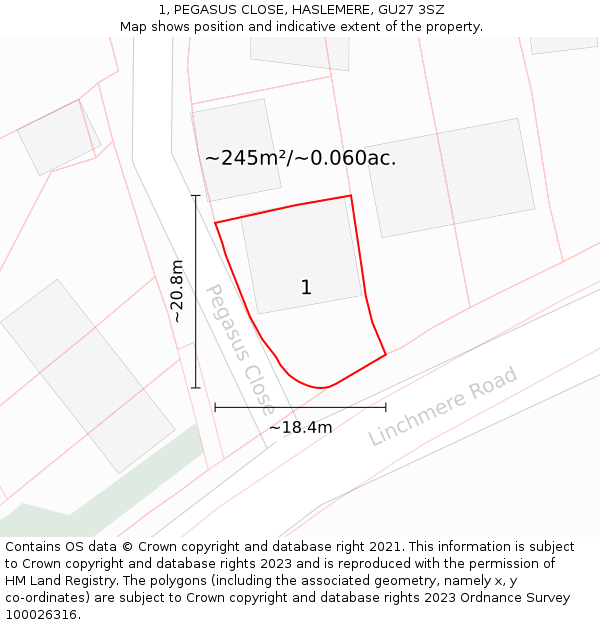 1, PEGASUS CLOSE, HASLEMERE, GU27 3SZ: Plot and title map