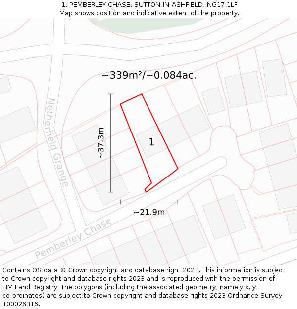 1, PEMBERLEY CHASE, SUTTON-IN-ASHFIELD, NG17 1LF: Plot and title map