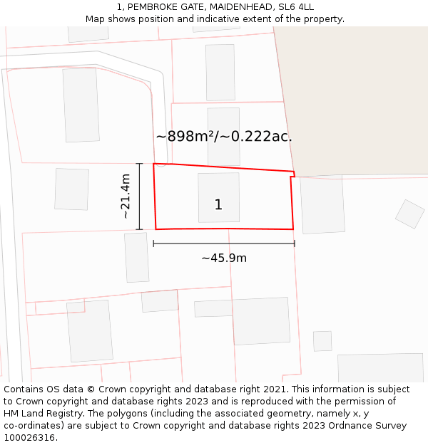 1, PEMBROKE GATE, MAIDENHEAD, SL6 4LL: Plot and title map