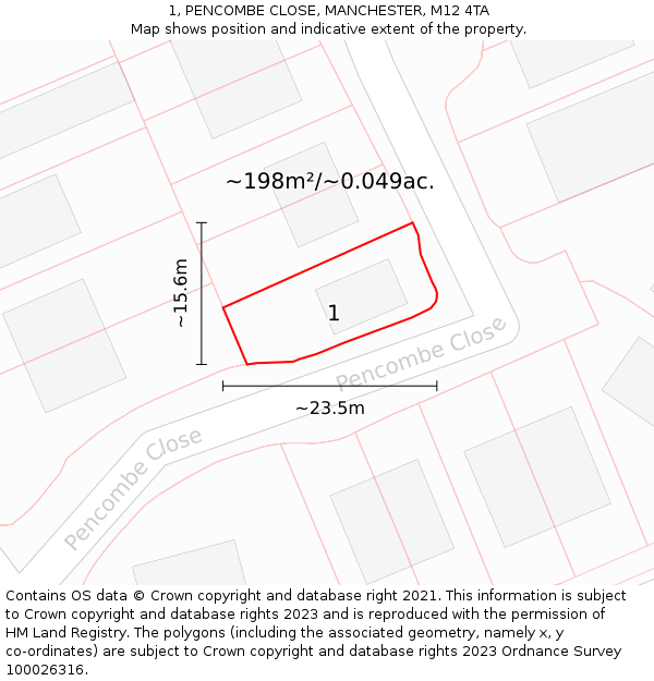 1, PENCOMBE CLOSE, MANCHESTER, M12 4TA: Plot and title map