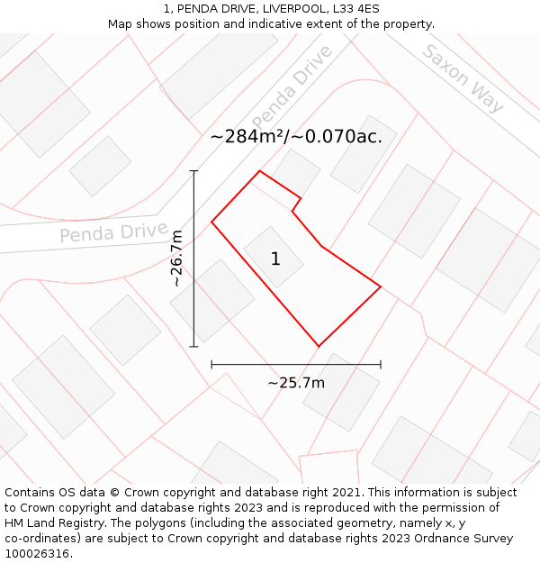 1, PENDA DRIVE, LIVERPOOL, L33 4ES: Plot and title map