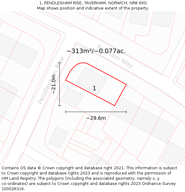 1, PENDLESHAM RISE, TAVERHAM, NORWICH, NR8 6XG: Plot and title map