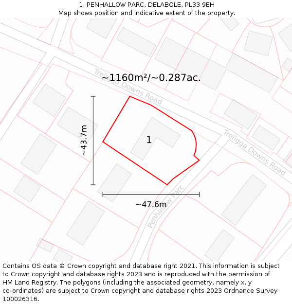 1, PENHALLOW PARC, DELABOLE, PL33 9EH: Plot and title map