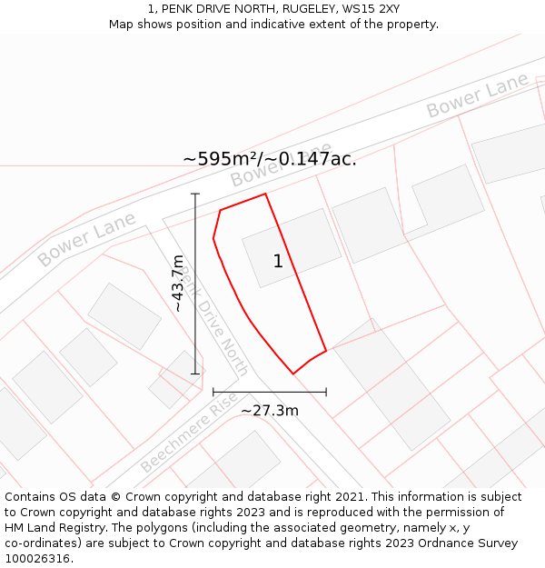 1, PENK DRIVE NORTH, RUGELEY, WS15 2XY: Plot and title map