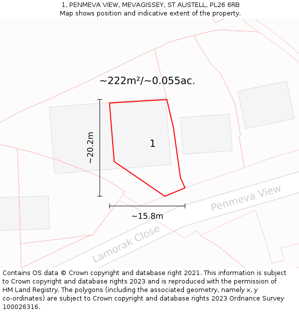 1, PENMEVA VIEW, MEVAGISSEY, ST AUSTELL, PL26 6RB: Plot and title map