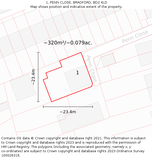 1, PENN CLOSE, BRADFORD, BD2 4LD: Plot and title map