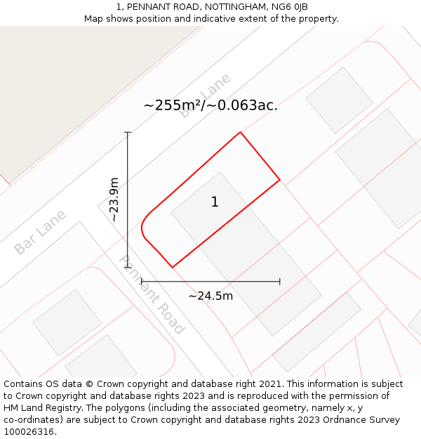 1, PENNANT ROAD, NOTTINGHAM, NG6 0JB: Plot and title map