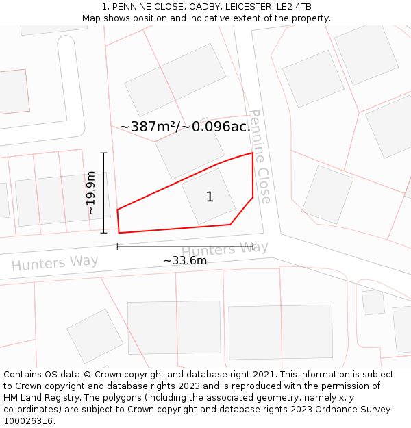 1, PENNINE CLOSE, OADBY, LEICESTER, LE2 4TB: Plot and title map
