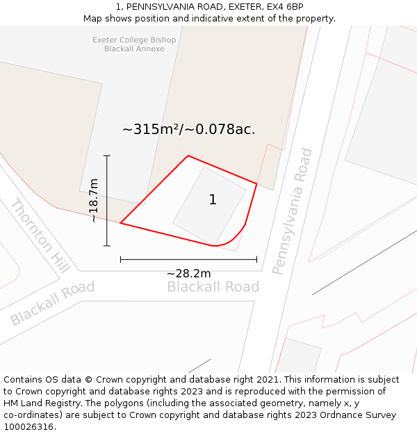 1, PENNSYLVANIA ROAD, EXETER, EX4 6BP: Plot and title map