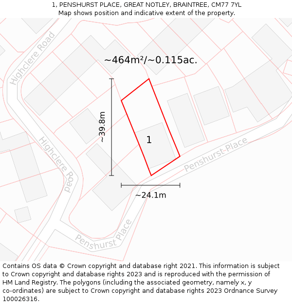 1, PENSHURST PLACE, GREAT NOTLEY, BRAINTREE, CM77 7YL: Plot and title map