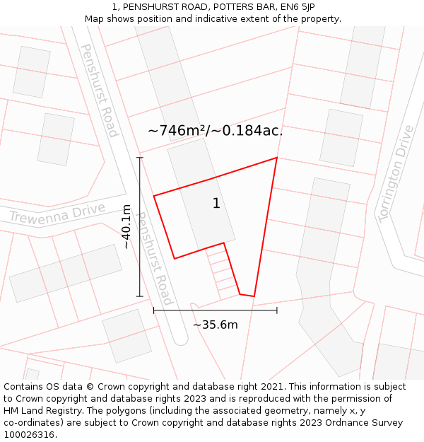 1, PENSHURST ROAD, POTTERS BAR, EN6 5JP: Plot and title map