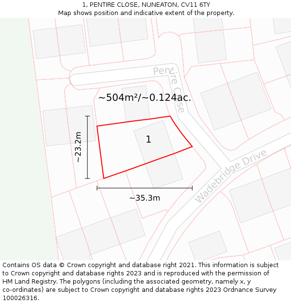 1, PENTIRE CLOSE, NUNEATON, CV11 6TY: Plot and title map