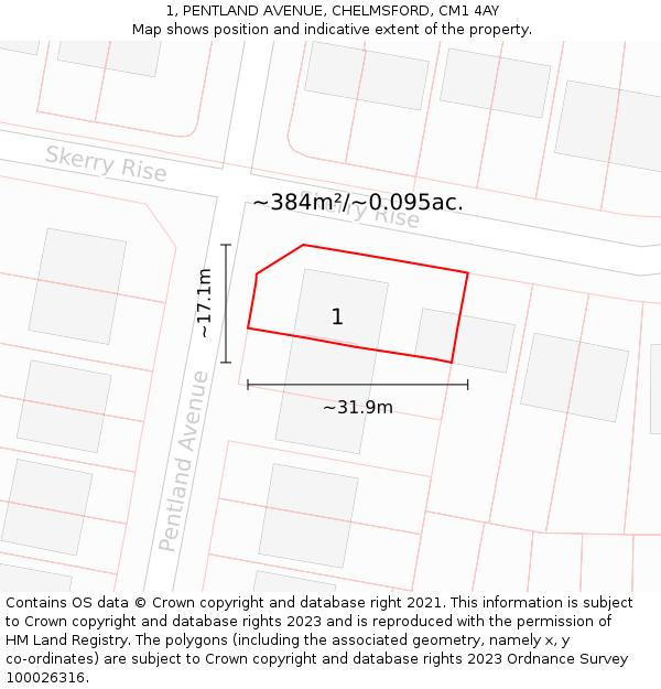 1, PENTLAND AVENUE, CHELMSFORD, CM1 4AY: Plot and title map