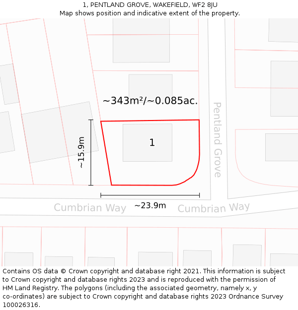 1, PENTLAND GROVE, WAKEFIELD, WF2 8JU: Plot and title map