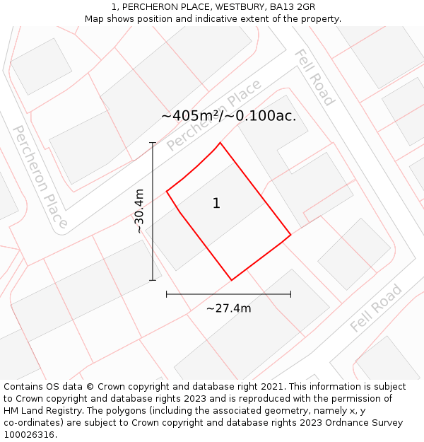 1, PERCHERON PLACE, WESTBURY, BA13 2GR: Plot and title map