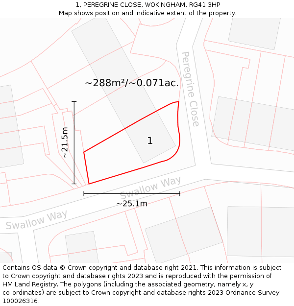 1, PEREGRINE CLOSE, WOKINGHAM, RG41 3HP: Plot and title map