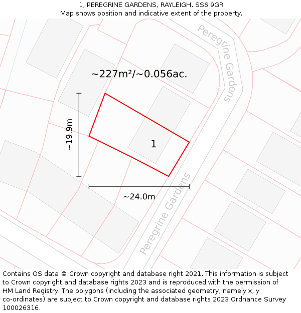 1, PEREGRINE GARDENS, RAYLEIGH, SS6 9GR: Plot and title map