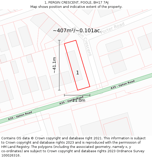 1, PERGIN CRESCENT, POOLE, BH17 7AJ: Plot and title map