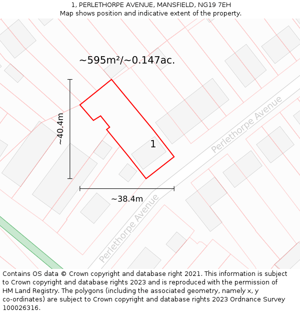 1, PERLETHORPE AVENUE, MANSFIELD, NG19 7EH: Plot and title map