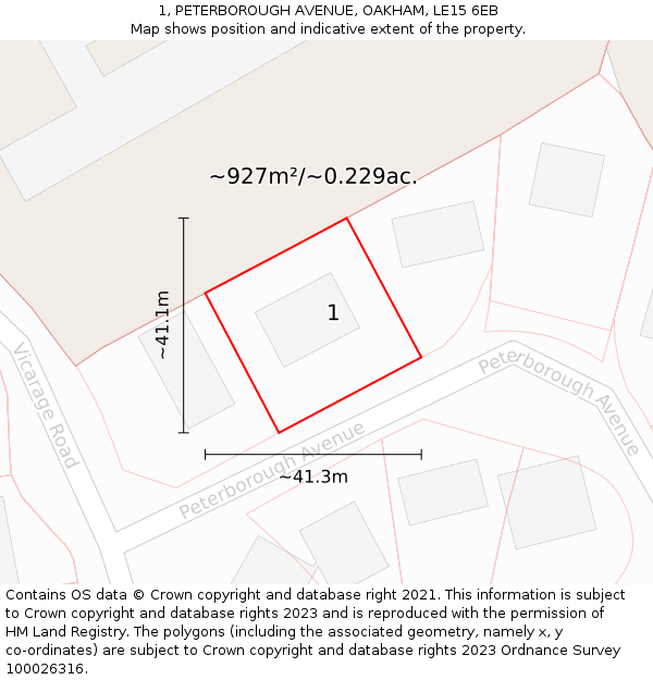 1, PETERBOROUGH AVENUE, OAKHAM, LE15 6EB: Plot and title map